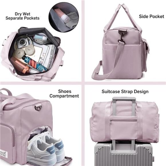 Sports Gym Bag with Shoes Compartment- Pink - Picture 3 of 6